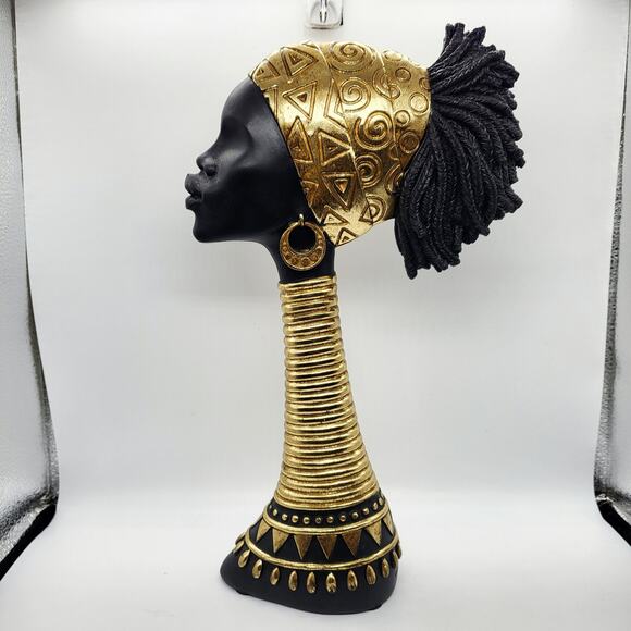 Decorative African Woman Black & Gold Finish Abeni Deco Figurine Carved Bust Art - Picture 3 of 10